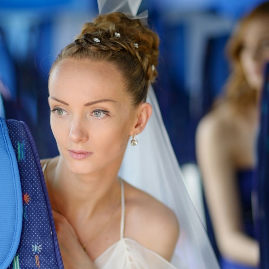 bride on motorcoach bus